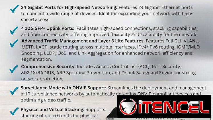 Switch D-Link gestionado inteligente Gigabit de 28 puertos con enlaces ascendentes 10G, 24 Gigabit + 4 puertos SFP