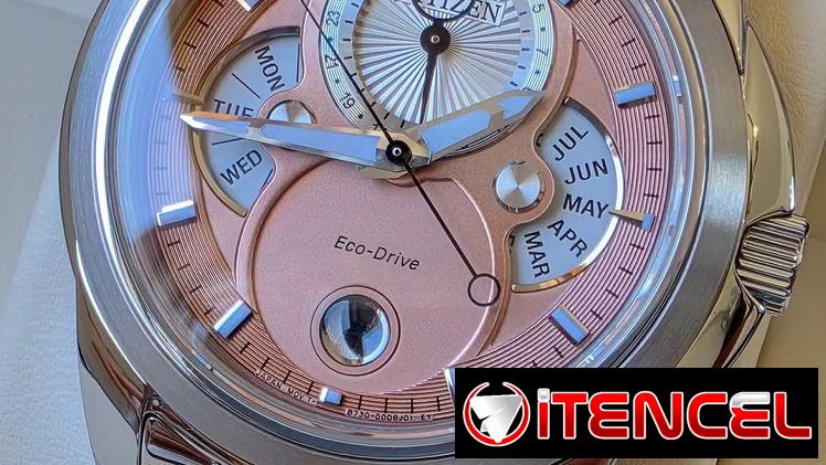 BU0080-52X citizen eco drive complicación de fase lunar,bella esfera color salmón, cristal zafiro