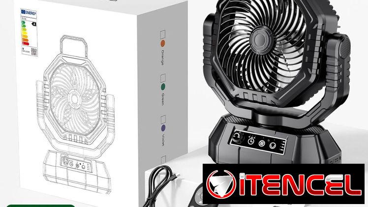 VENTILADOR RECARGABLE, 20000 mAh, doble hélice, gira, control remoto, luz led, 13 velocidades. TLF. 55008593