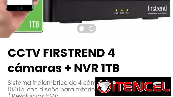 CCTV FIRSTREND 4 cámaras + NVR 1TB. Diseño para exteriores (Certificación IP66). Resolución: 5Mp