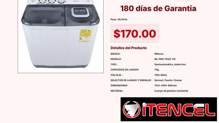 Lavadora Milexus 7 Kgs disponible por solo 170 USD hoy en oferta pro hoy VPT#-0180