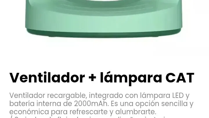 Ventilador + lámpara CAT. Incluye cable de alimentación