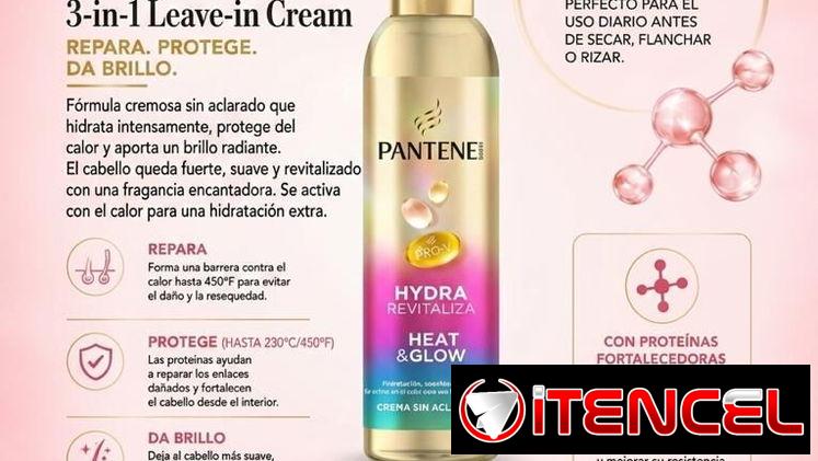 Pantene Hydra Revitaliza Heat and Glow crema sin enjuague hidrata suaviza y aporta brillo.