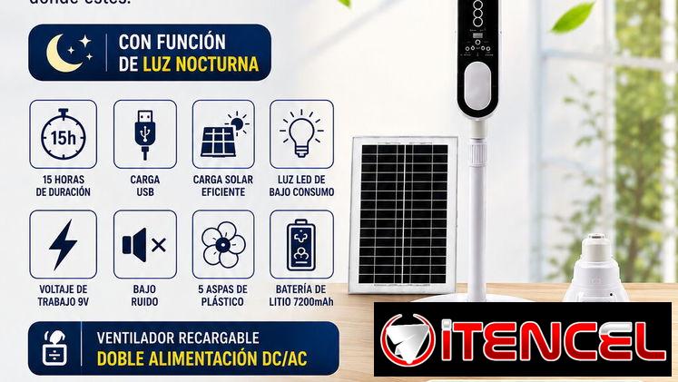 🌬️⚡ VENTILADOR SOLAR RECARGABLE STAVEL 16” ⚡🌬️  Mantén tu hogar fresco en cualquier momento con este increíble ventila