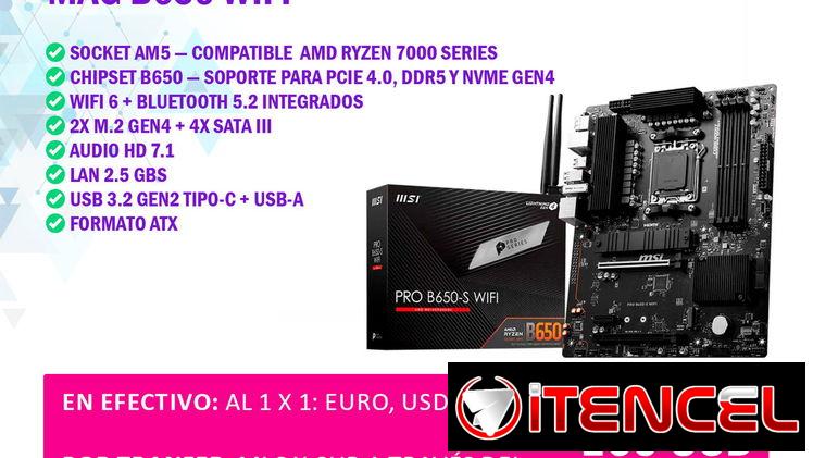 🔧 MSI PRO B650-S WiFi — Placa base AM5 con WiFi 6 y soporte DDR5 Vendo motherboard MSI PRO B650-S WiFi, nueva y sellada