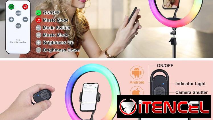 * Anillo de luz para selfie de 10″ con trípode de 73″ y 1 soporte para teléfono.