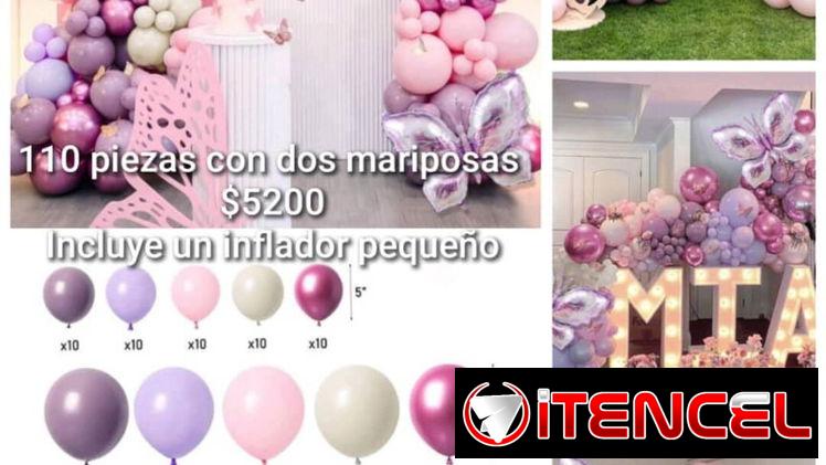 Arco de globos rosados y morados con mariposas incluye inflador pequeño 5250