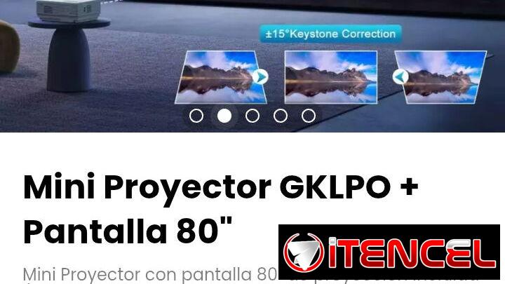 Mini Proyector GKLPO + Pantalla 80″. Dimensiones de proyección: desde 50 hasta 176 pulgadas