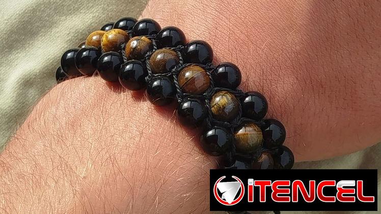 Pulseras triple Ojo de tigre y Onix