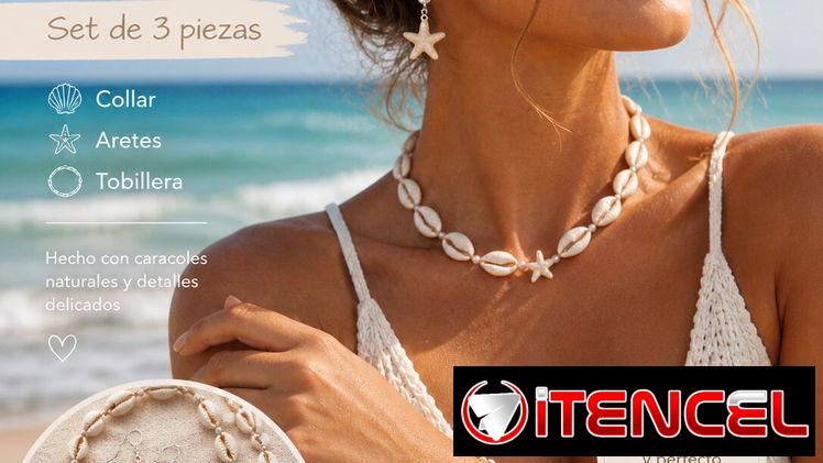 🐚🐚Set de 3 piezas de caracoles: collar de caracoles, aretes, pulso o tobillera 👌🏼