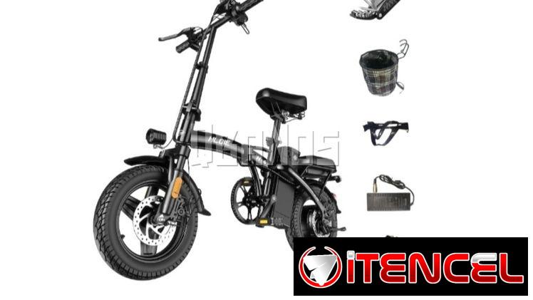 Bicicleta eléctrica plegable de 14” con motor pico de 500W, batería 48V 12Ah