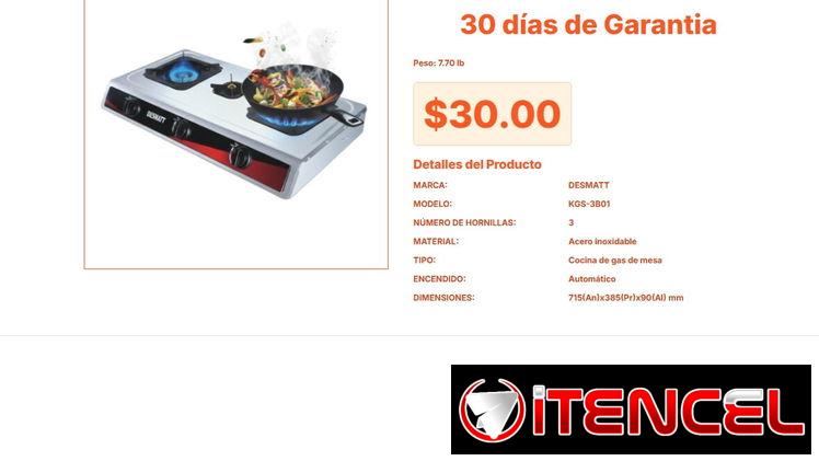 Cocina de Mesa DESMATT 3 Hornillas: Acero Inoxidable y Garantía Real VPT#-0409