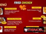 Pollo frito con papitas fritas y de postre Flan