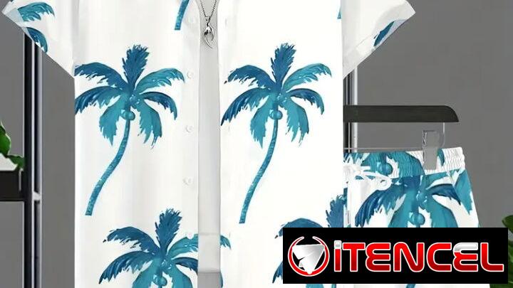 Conjunto camisa y short estampado de palmeras talla XL
