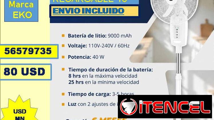 Ventilador de Pedestal Recargable de 16 pulg…..80 USD…..Garantía 6 meses ENVIO INCLUIDO