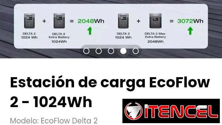 Estación de carga EcoFlow Delta  2 – 1024Wh. Carga ultra rápida: 0–80% en 50 min, 0–100% en 80 min