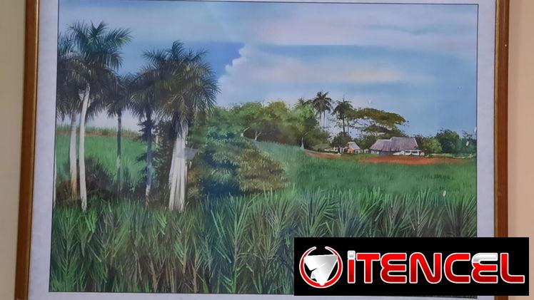 🎨 CUADRO PASTEL SOBRE PAPEL, PAISAJE RURAL CUBANO, AÑOS 90 📲 WhatsApp 55216339