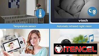 Cámara y Pantalla de bebé inteligente con pantalla de 5″, resolución 1080p, Wi-Fi, acceso remoto, visión nocturna