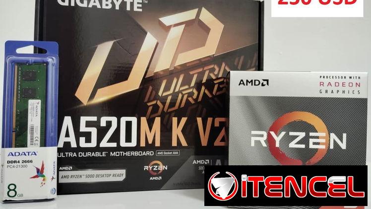 Kit de Ryzen 5 3400G con A520 de Gigabyte y 8GB -250