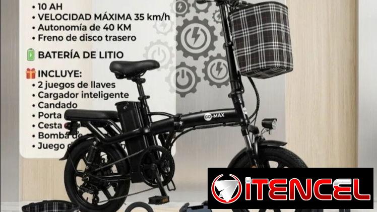 BICICLETA ELÉCTRICA PLEGABLE GO-MAX F9:  ⚙️CARACTERÍSTICAS:  • 500 Wats  • ⁠48 Volt  • ⁠10 AH  • ⁠VELOCIDAD MÁXIMA 35k/