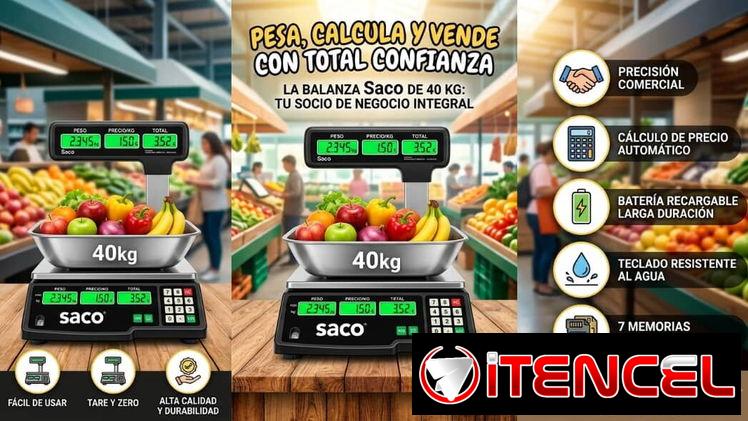 PESA DIGITAL MARCA SACO CAPACIDAD 40KG MODELO RECARGABLE