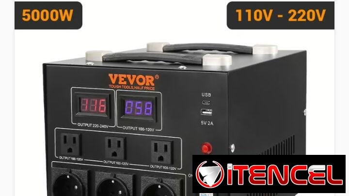 Transformador Convertidor de Voltaje VEVOR 110V-220V. Ideal para conectar Split u otros equípos que requieren 220 V