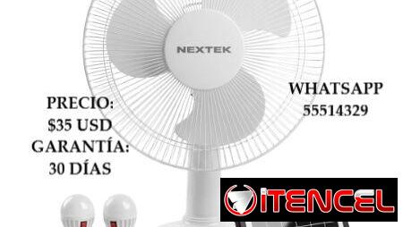 VENTILADOR RECARGABLE DE MESA CON PANEL SOLAR Y 2 BOMBILLOS NEXTEK, ENTREGA DE FACTURA. VARIEDAD DE ELECTRODOMÉSTICOS