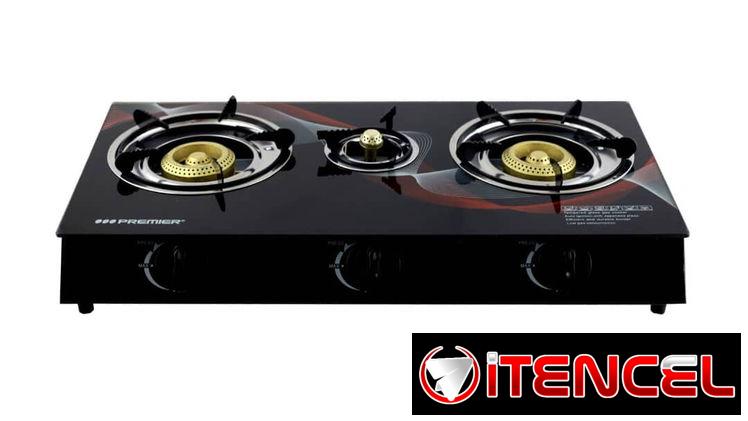 Cocina de gas de cristal templado de 3 quemadores con magneto para meseta