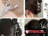 Pellizco de Metal color plateado con perla blanca 12. 5 cm Grande