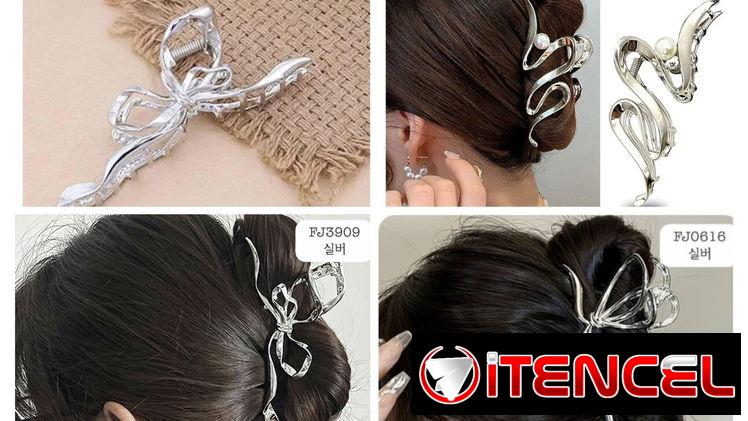 Pellizco de Metal color plateado con perla blanca 12. 5 cm Grande