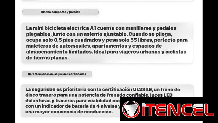 Bicicleta eléctrica. New en su caja. Velocidad hasta 20 MPH Batería 48 V