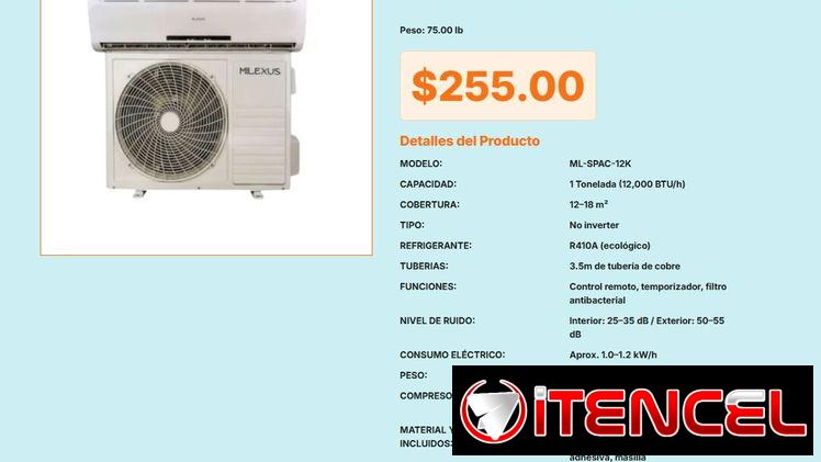 Milexus Split 1 Tonelada Tubería 3.5m Cobre Puro, Split Milexus 1 Tonelada Control Remoto Intuitivo VPT#-0502
