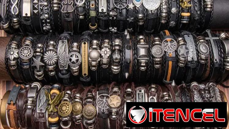 Pulseras manillas retro rock punk, cuero sint.