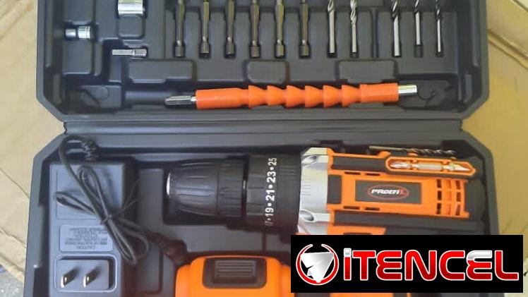 🔸Atornilladora – Taladro Percutor inalambrico + 2 Bateria 48V /2.0AH + Cargador. Hasta 2350rpm. Torque Max. 35 NM.