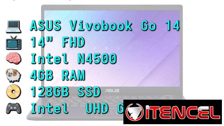 LAPTOP 🎁NUEVA🎁📦CAJA, ASUS Vivobook Go 14 (E410KA-CL4128), 14″ FHD IPS, Intel N4500, 4GB RAM, 128GB SSD