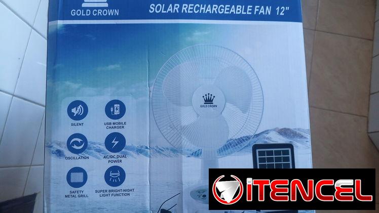 Ventilador recargable con panel solar y bombillos