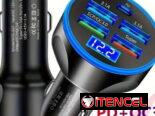 Cargador de coche USB de 5 puertos, adaptador de encendedor de cigarrillos de carga súper rápida de 250 W con monitor de