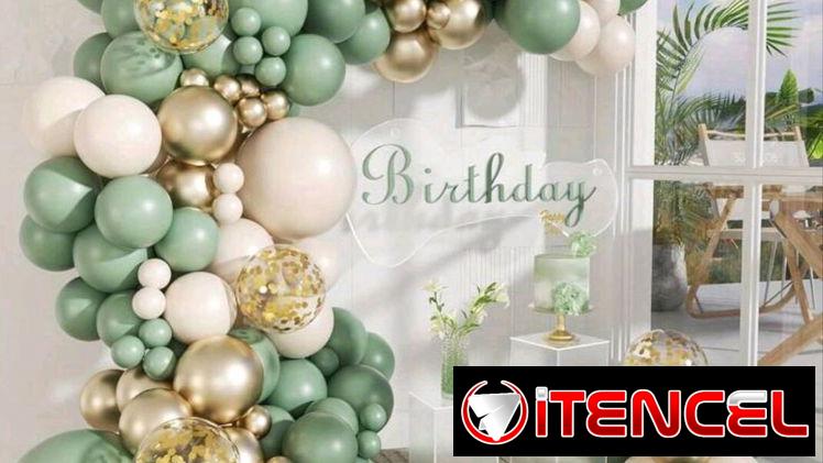 🎈112 piezas de globos verde arena dorado y confeti 3950