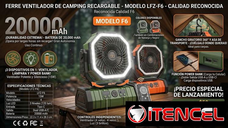 Ventilador 20 mil mAh F6