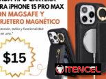 Funda tipo cartera para iPhone 15 Pro Max con MagSafe y tarjetero magnético | videojuegoshabana.com