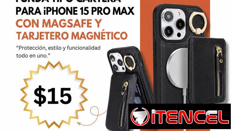 Funda tipo cartera para iPhone 15 Pro Max con MagSafe y tarjetero magnético | videojuegoshabana.com