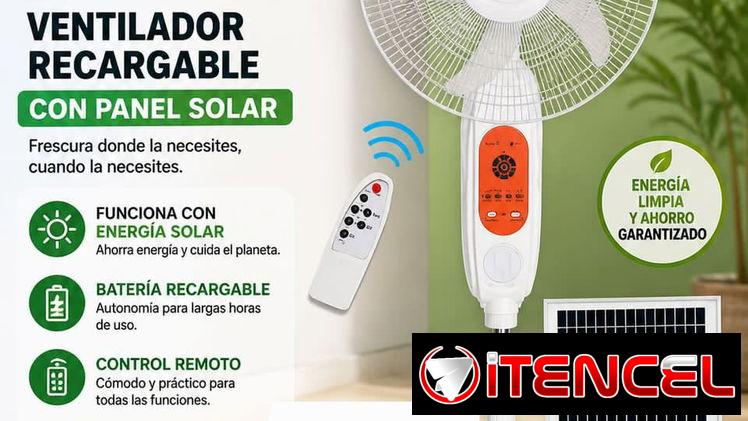 VENTILADOR RECARGABLE CON PANEL SOLAR 2 bombillos y mando.  grupo 2💯