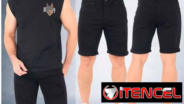Bermudas negras de mezclilla para hombres.