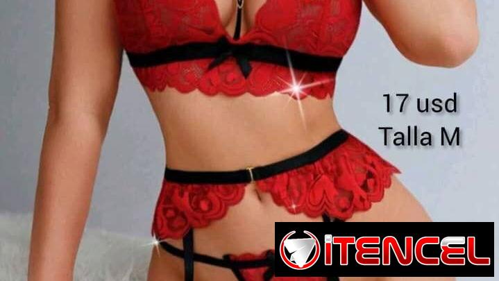 Lenceria Sexy roja y negra, con tirantes de muslos y minifalda, talla M