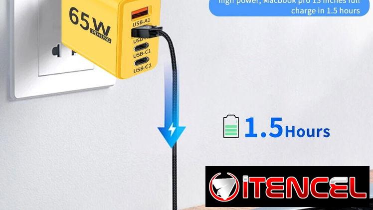 🔌​ CARGADOR 65 WATT 🔌​  4 SALIDAS – 2 TIPOC 2 USB 🔌​  — PLUG AMERICANO 🔌​ — 5.8872360