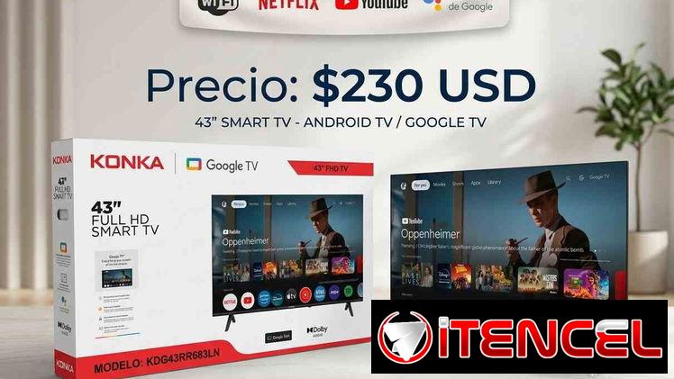 TV Konka 43″ Smart 📺 TV KONKA 43″ Smart Android – ¡Oferta Imperdible! Solo $230 ✅ Android TV + Google TV ✅ Netflix