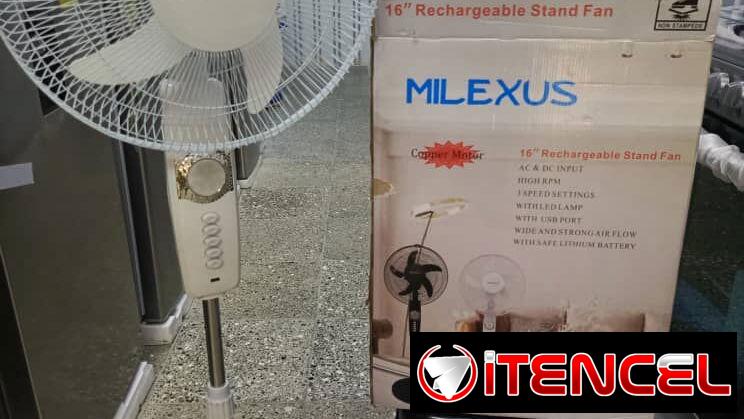 Ventilador 16 pulgadas Milexus Recargable Pedestal Batería Litihum duración 8 horas Precio $85 USD Transporte incluido