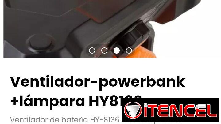 Ventilador-powerbank +lámpara HY8136. Batería recargable de 20000 mAh