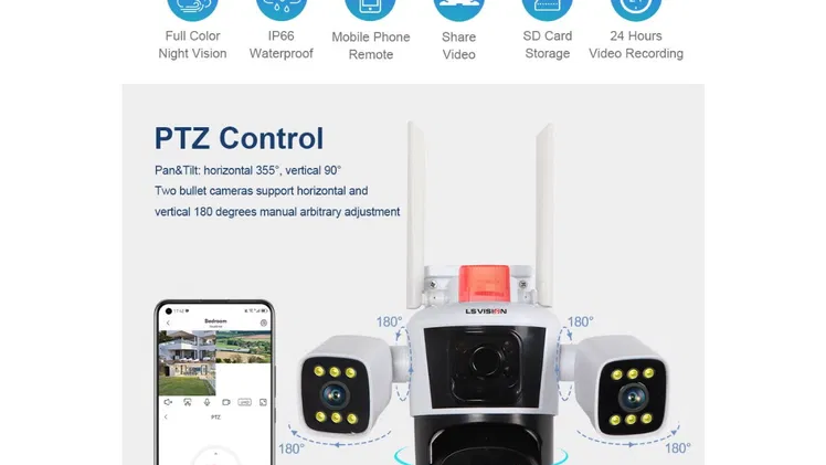 TRE CAMARAS EN UNA SOLA -LS VISION 6mp WIFI 4G con zoom 10x, audio PTZ, cuatro lentes, tres pantallas, seguridad, red .