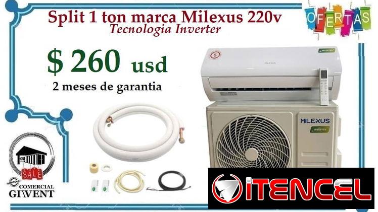 Split inverter de 1 tonelada marca milexus 220v nuevo